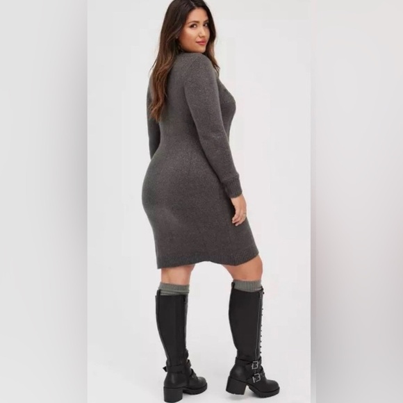 Torrid Charcoal Cable-Knit Mock Turtleneck Sweater Dress 1X - Picture 3 of 7